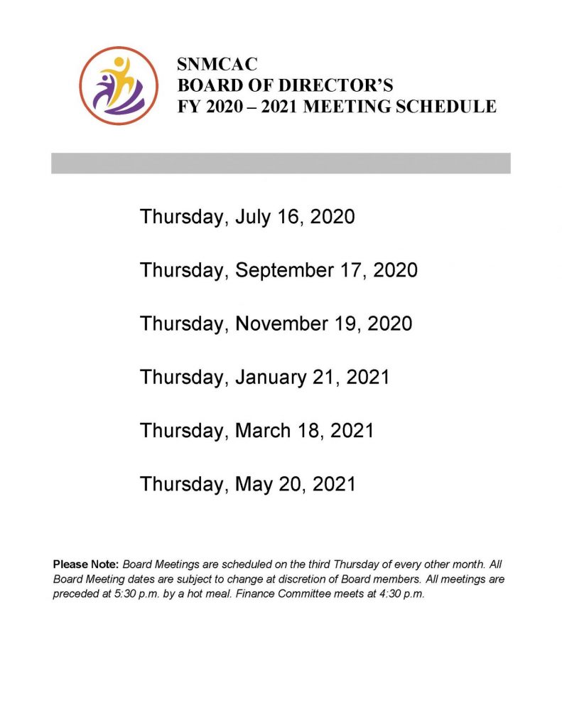 Board Meeting Schedule Board Meeting Schedule